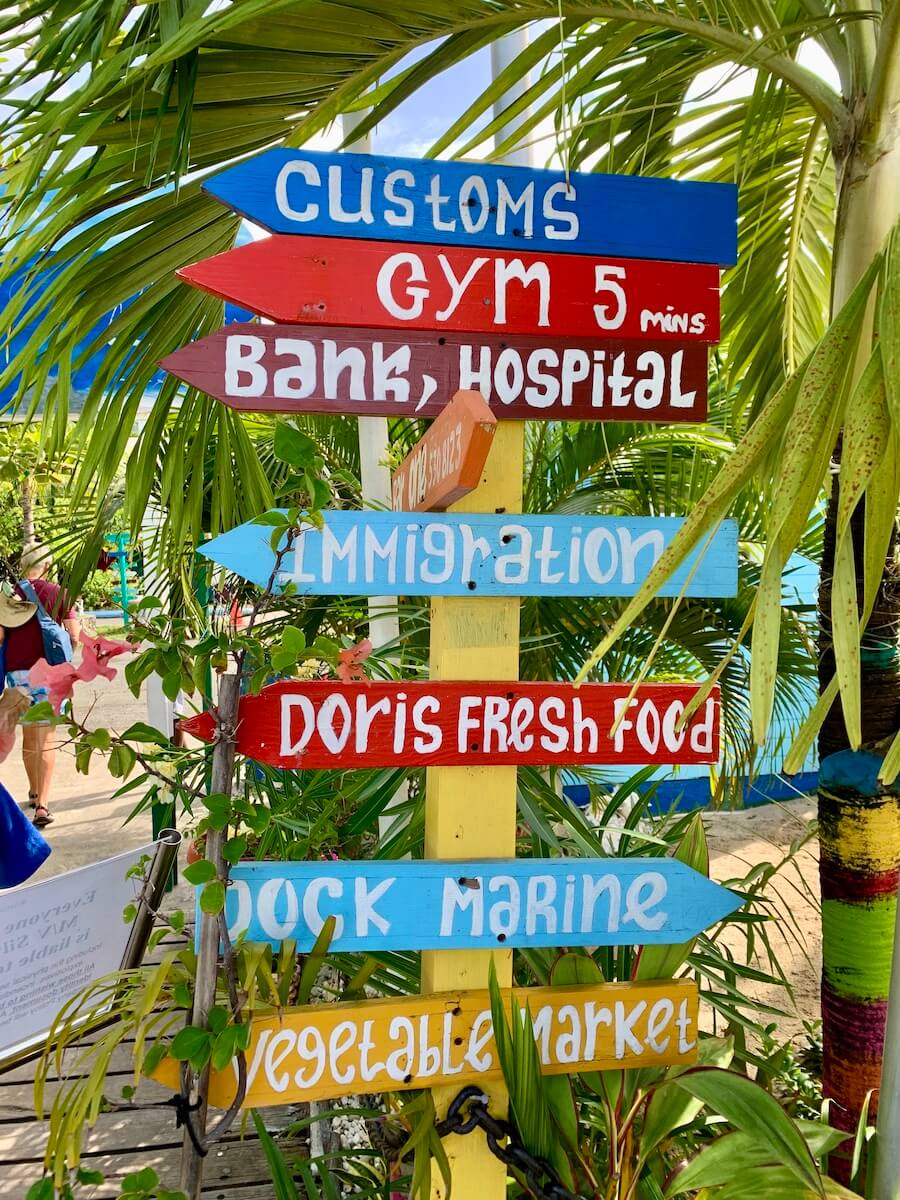 Signpost in colorful Bequia