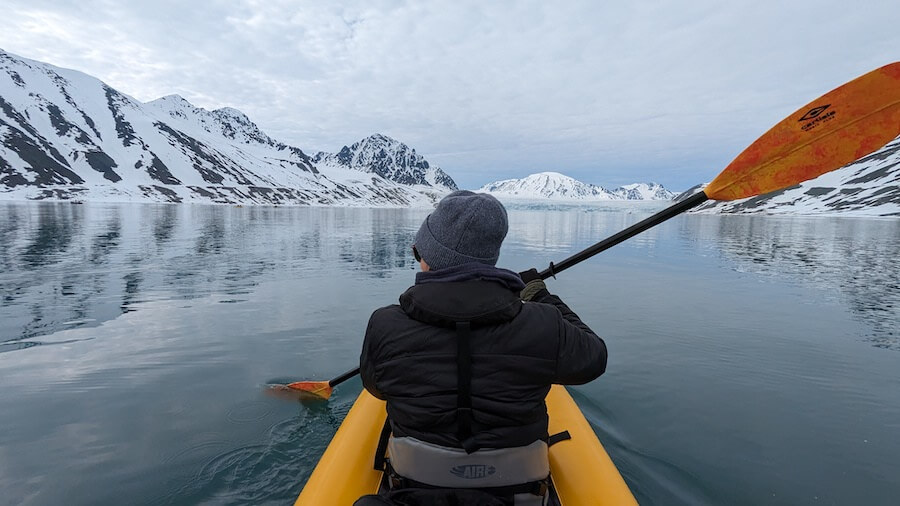 John & his wife Colleen on an inflatable kayak on a Lindblad Arctic cruise
