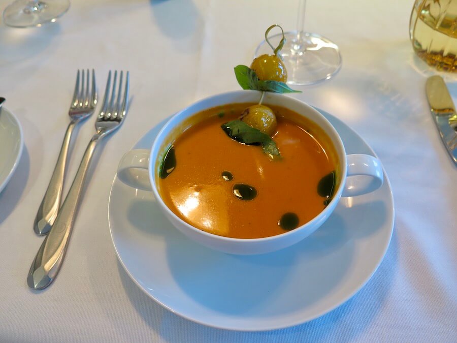 spicy tomato soup served on an Epicurean Expedition on World Traveller