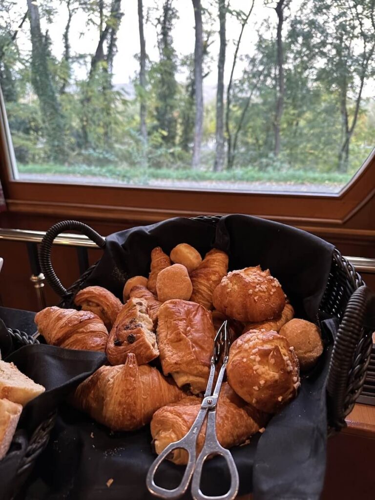 Warm and ready for breakfast, brought on board from a village Patisserie
