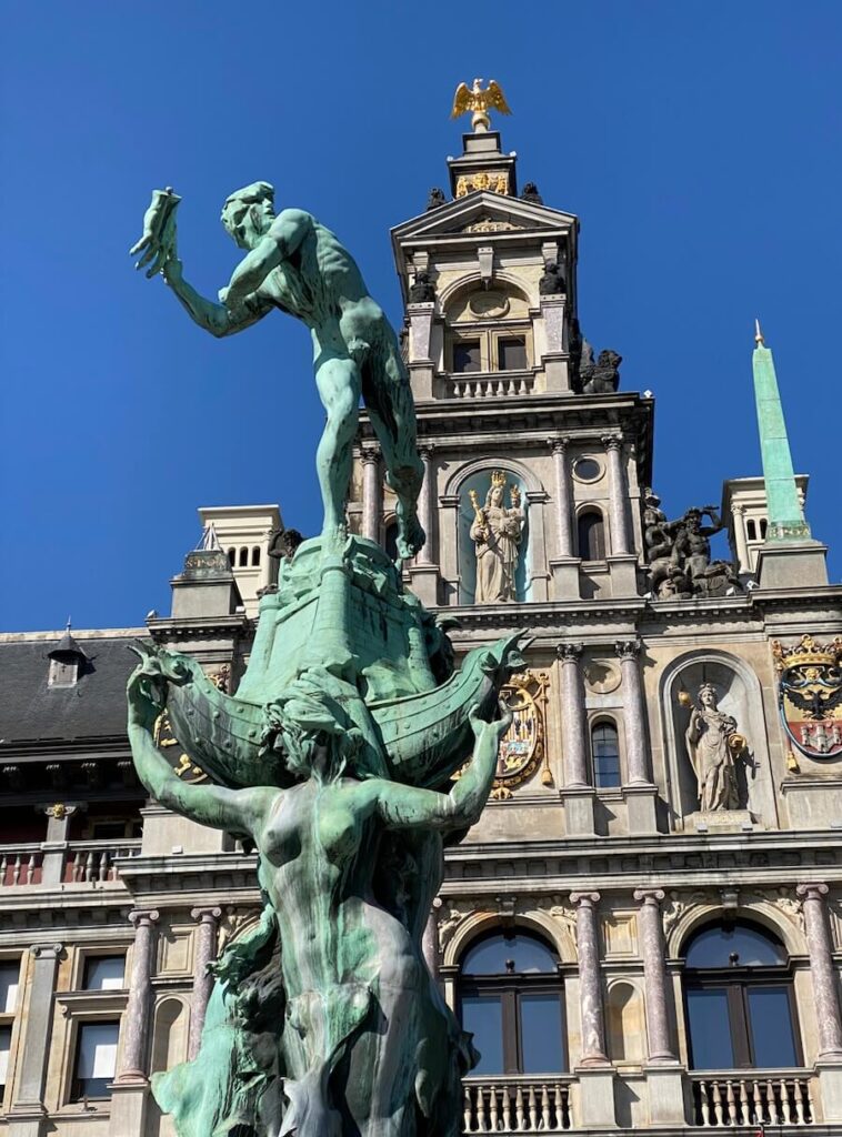 Antwerp city hall and Brabo Statue on a Tulip time cruise