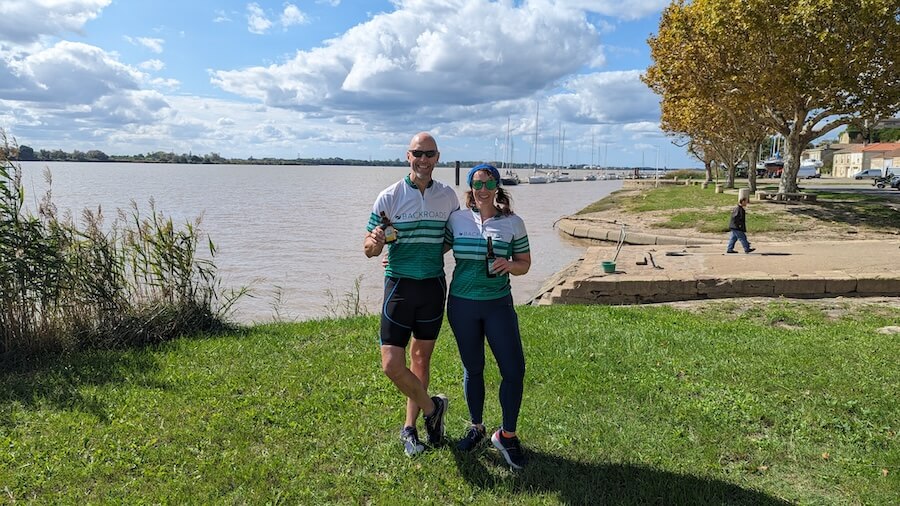 John & Colleen enjoying a post-ride brewsky on their biking river cruise