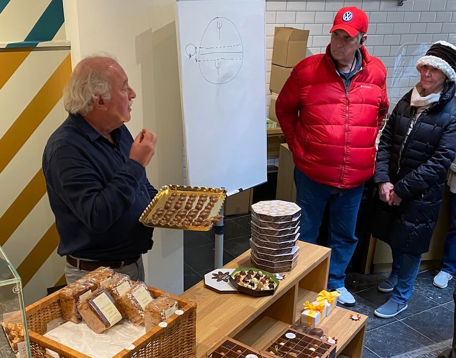 Sampling chocolates at ChoFleur in Antwerp on a Tulip Time cruise