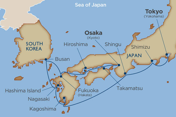 small-ship Japan cruise map