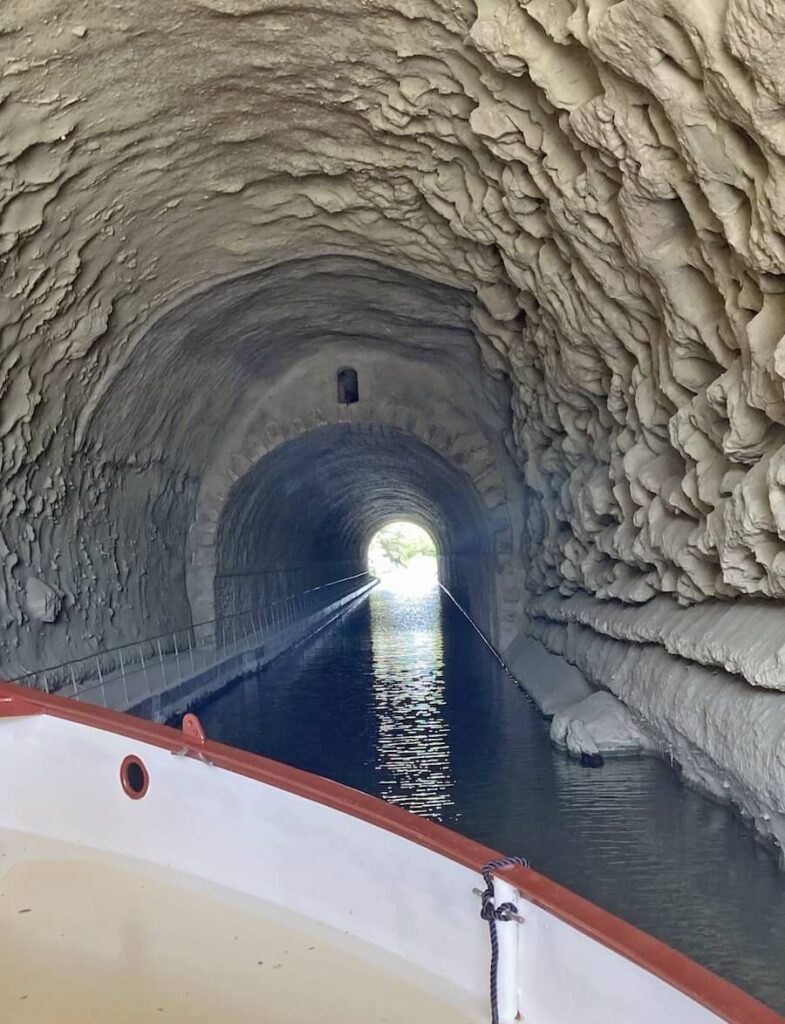 Inside the tunnel through Malpas Hill on a Roi Soleil Barge Cruise