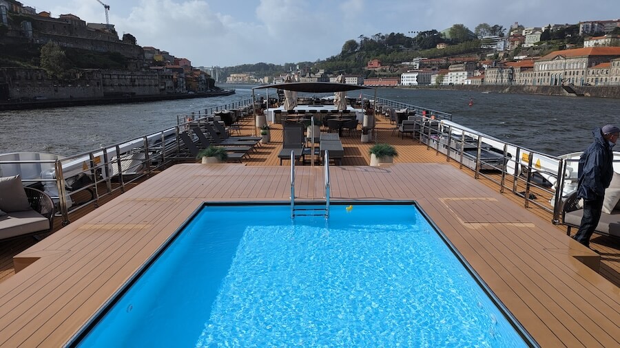 enjoying the pool on Avalon Alegria Douro River Cruise