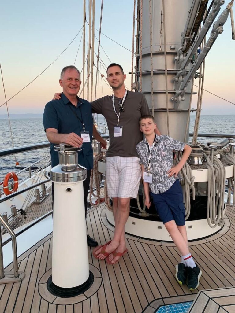 Steve Ridgway, at left, in Greece with his son Andy Ridgway, Criterion Travel's marketing director, and grandson.
