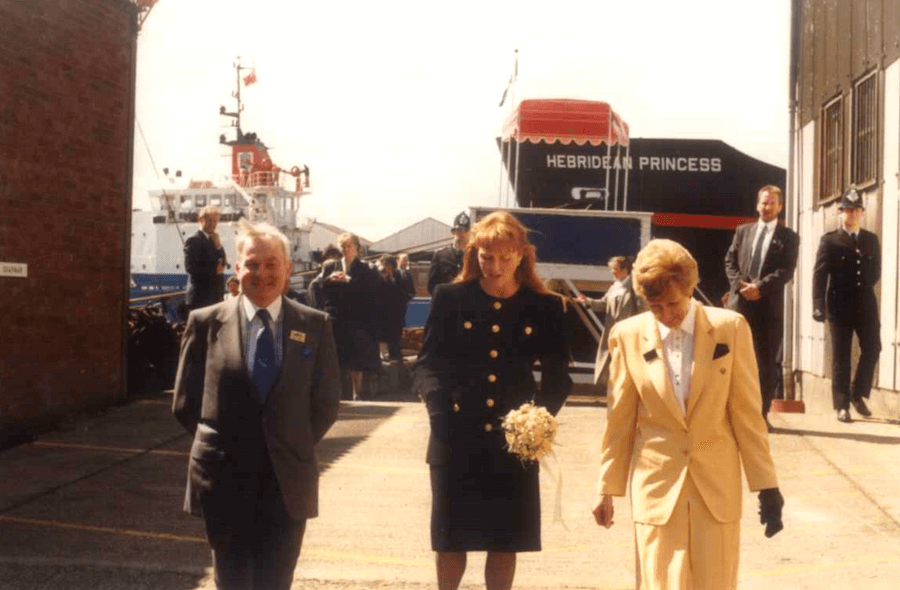 The Duchess of York helping launch the Hebridean Princess in 1989.