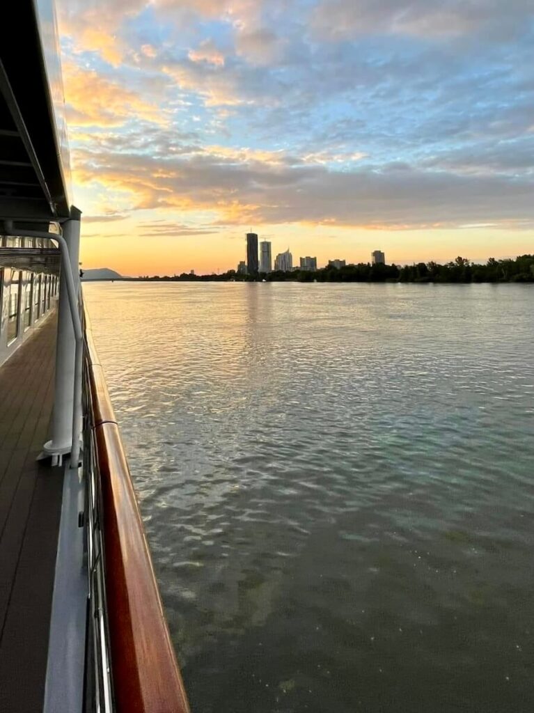 Sunset view of Vienna on a Riverside Mozart Danube River cruise