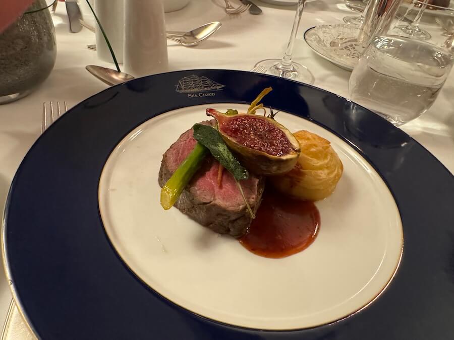 prime rib for dinner on a Sea Cloud cruise