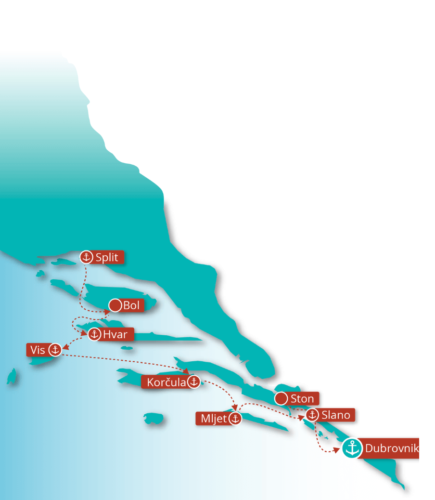 Map of the Wonders of Croatia itinerary from Small Cruise Ship Collection. 