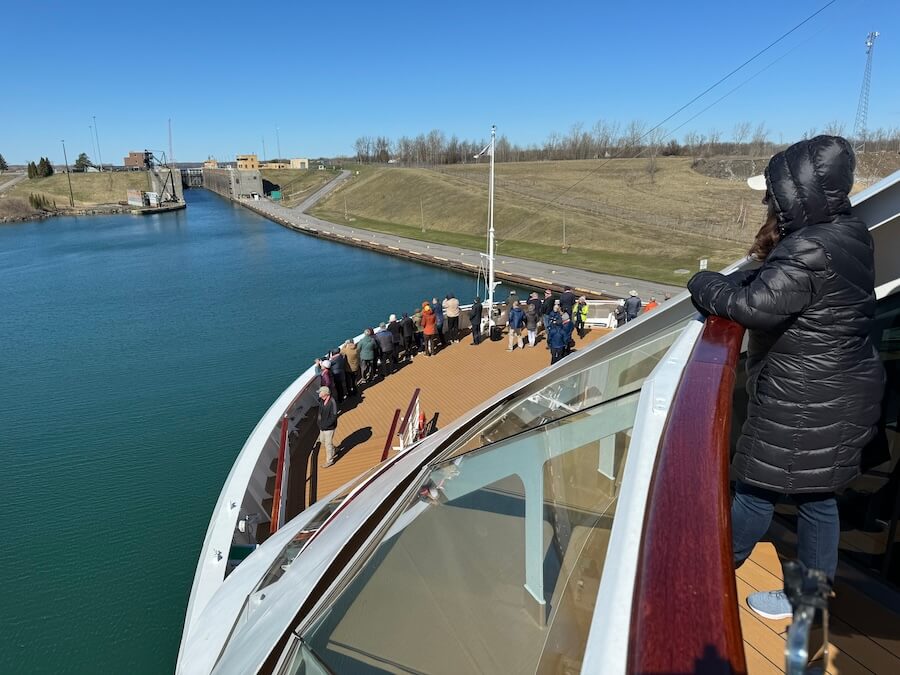 Viking Polaris transits the locks of the St. Lawrence seaway to enter Lake Ontario