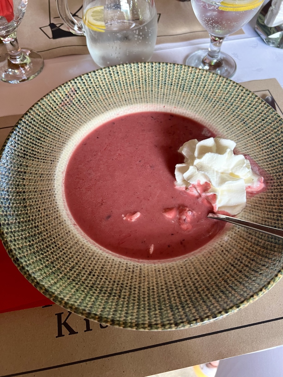 Chilled sour cherry soup served in Hungary