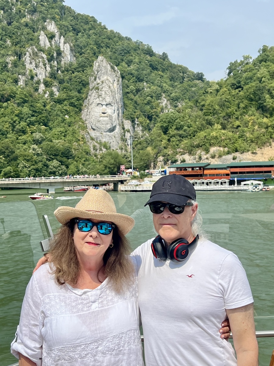 Judi and Lawrence cruising the Iron Gates on the Danube on an Eastern Europe Viking cruise