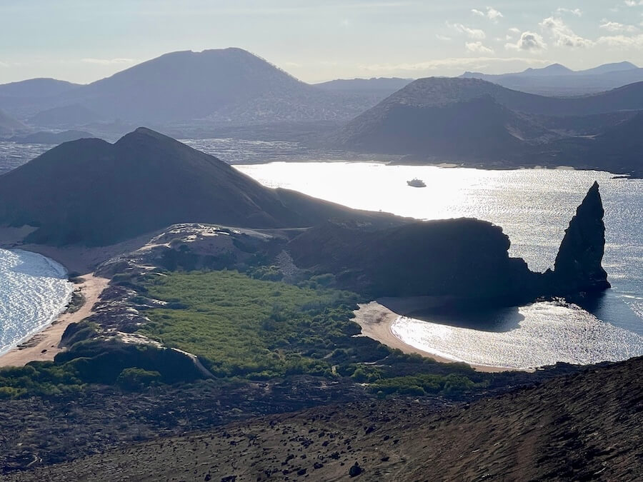 iconic Pinnacle Rock on Bartolome Island featured in a Galapagos cruise review