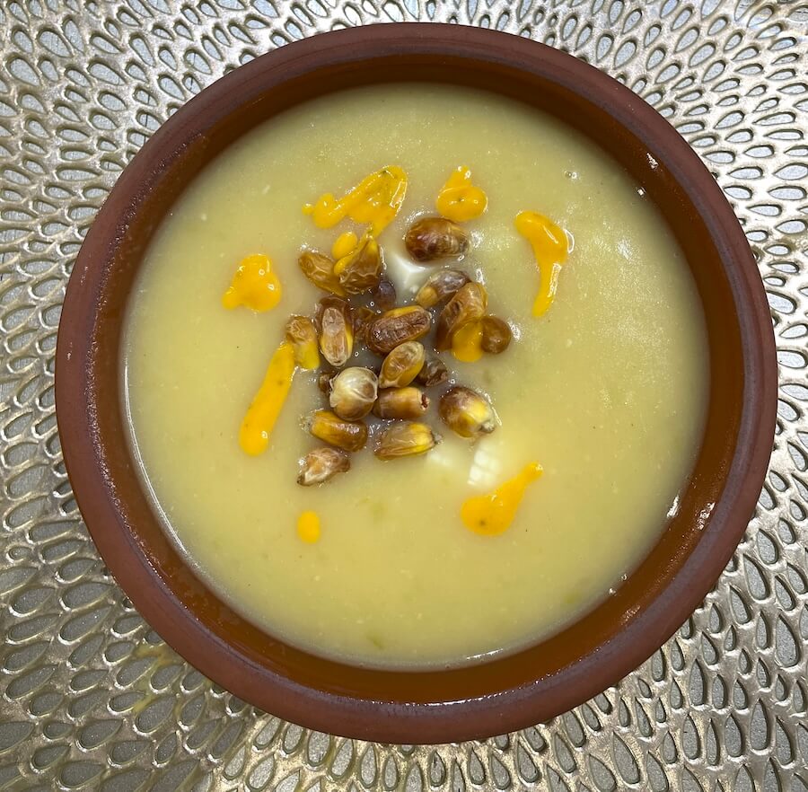 Locro de papa, a hearty potato and cheese soup served on a Galapagos Islands cruise