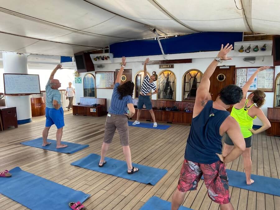 stretch class on deck Panama & Costa Rica Cruise with Star Clippers