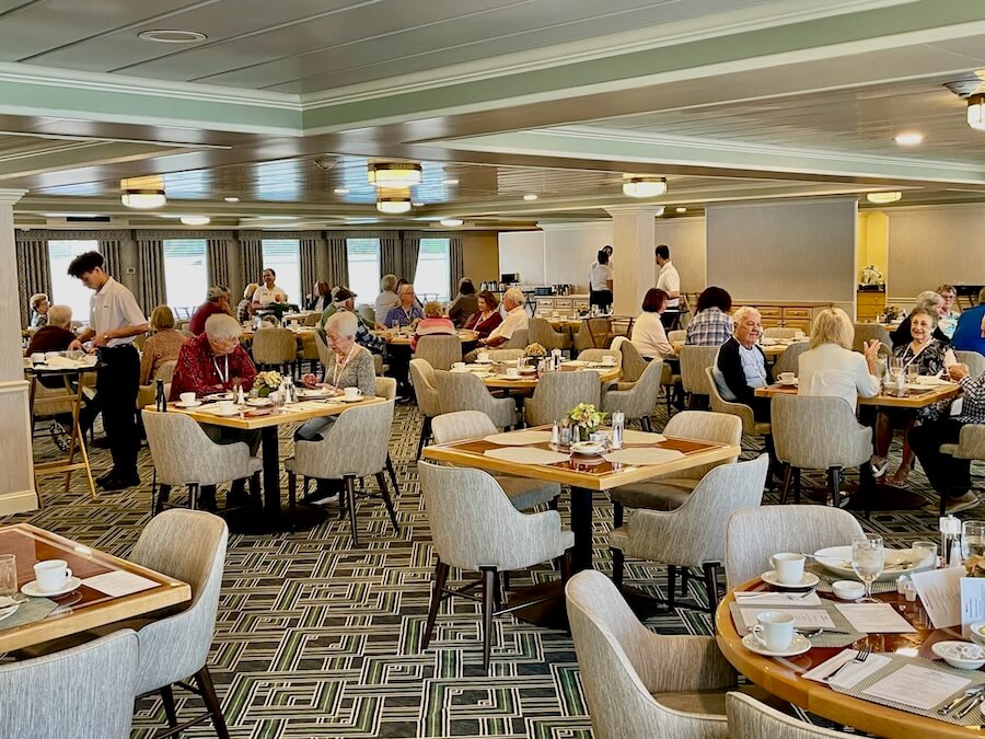 American Harmony Columbia and Snake Rivers Cruise — A Review of Scenic Riverboating on the Trail of Lewis and Clark 13 Lunch in the main dining room of American Harmony on a Columbia & Snake Rivers cruise