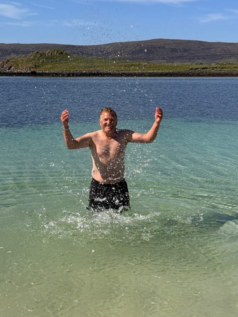 some of Emma Jane Hebrides Islands Cruises include a chance for a brisk swim!
