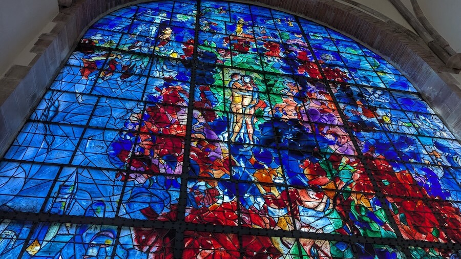 Marc Chagall's La Paix stained glass work close up