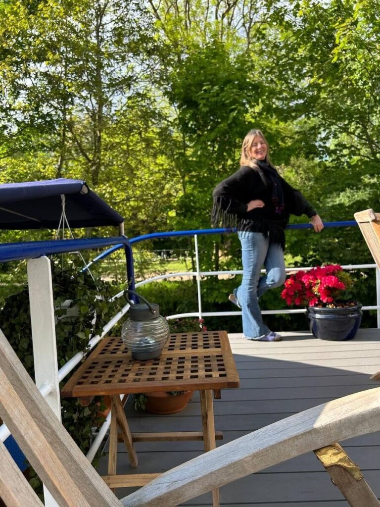 Heidi on deck of barge Magna Carta