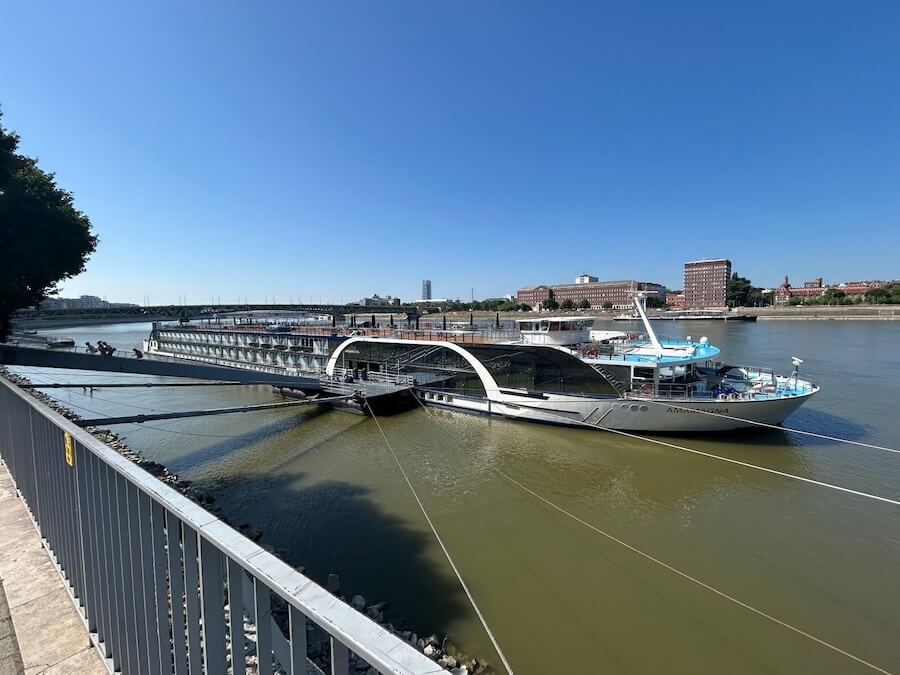 AmaMagna tied up along the Danube River