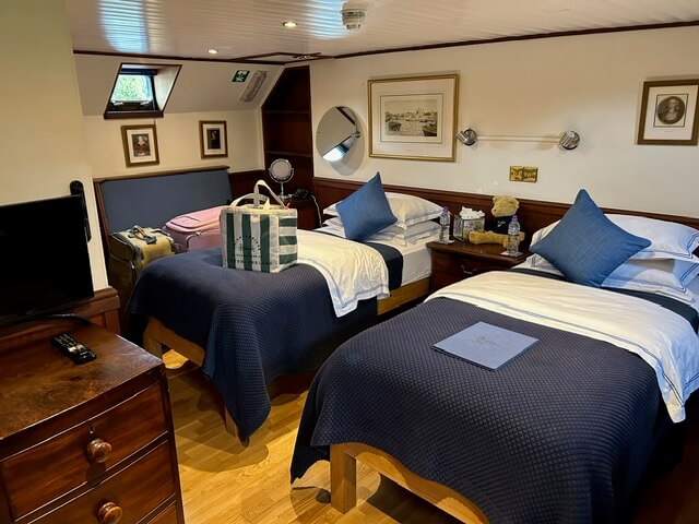 Our roomy "Henry VIII" cabin aboard Magna Carta