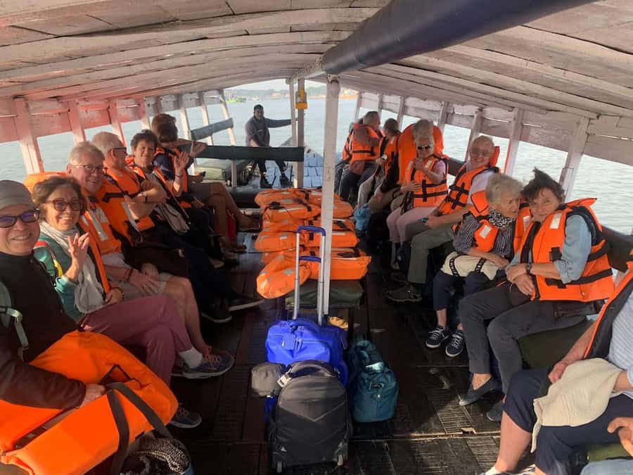 Cruising India’s Hooghly River Aboard Raj Mahal — An Expert Review of a Fascinating Quirky Cruise 11 Passengers seated in Raj Mahal's tender boat