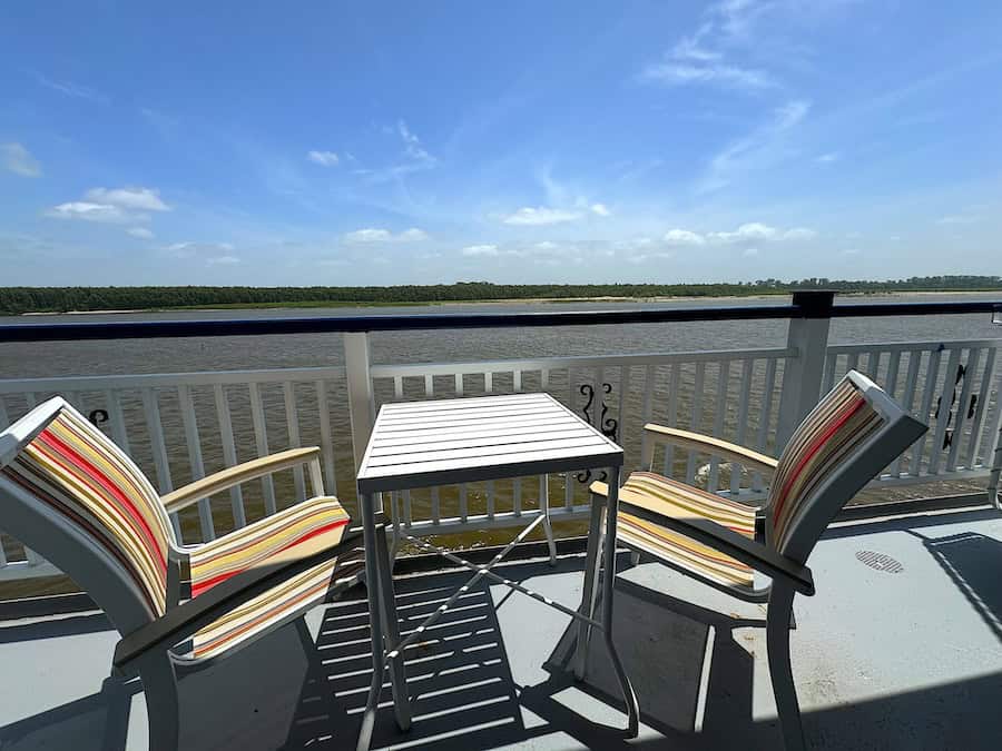 Cabin balcony aboard American Splendor, on Jackie Sheckler Finch's Mustic Cities Cruise