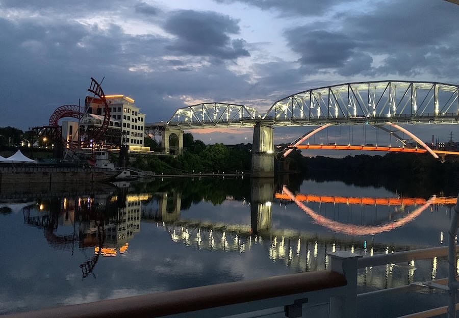 Sunset in Nashville riverfront described in a Music Cities Cruise Review
