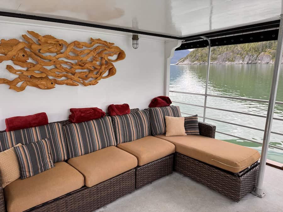 Open-air seating at the stern of the MV Swell.