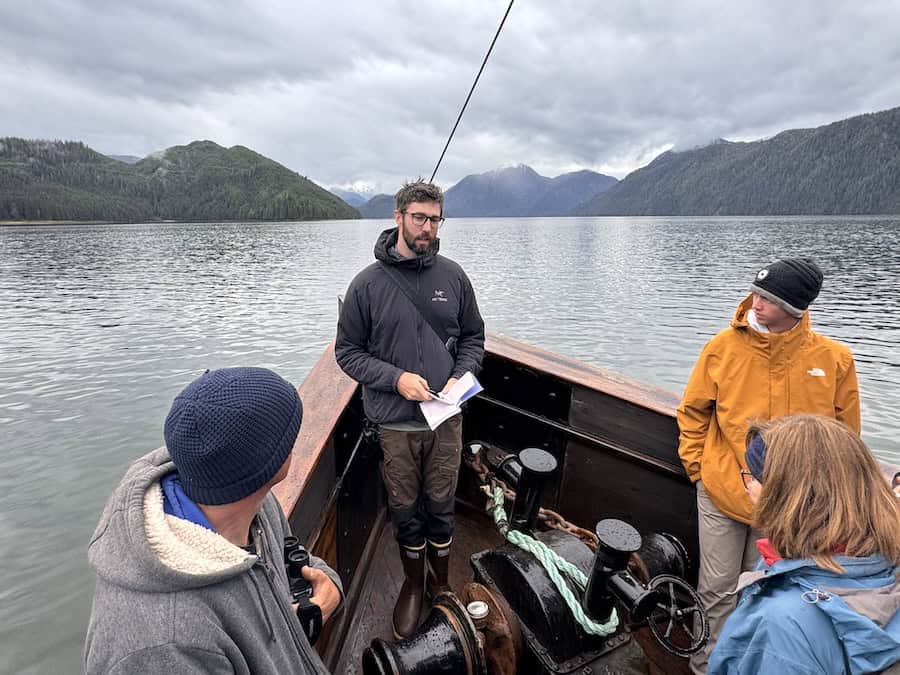 Ethan talking about the First Nations on British Columbia Wilderness cruise