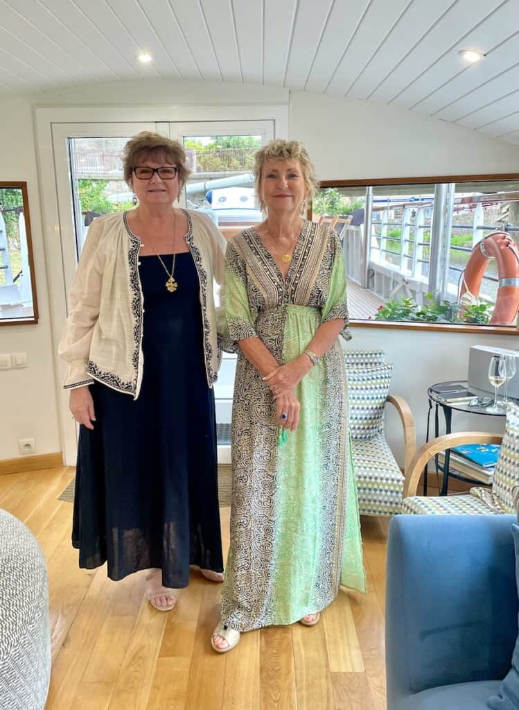 Donna& Suzanne at the farewell dinner aboard European Waterways Enchante