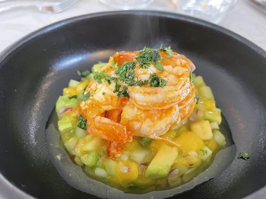 Hanna's chile prawns with mango salsa aboard Enhchante