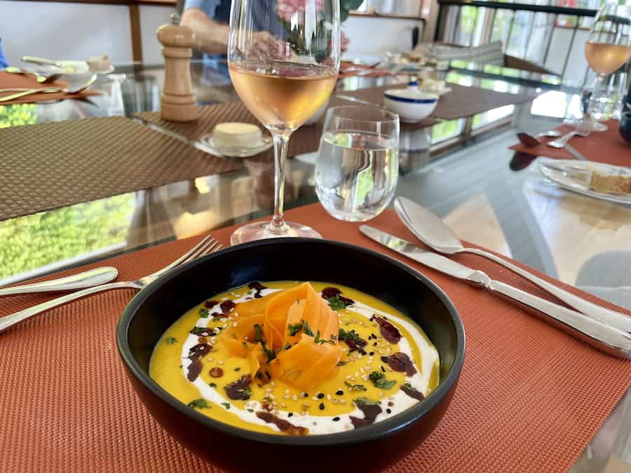 Carrot ginger coconut soup aboard Enchante