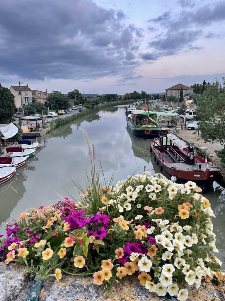 Strolling in Le Somail at dusk on a Canal du Midi cruise