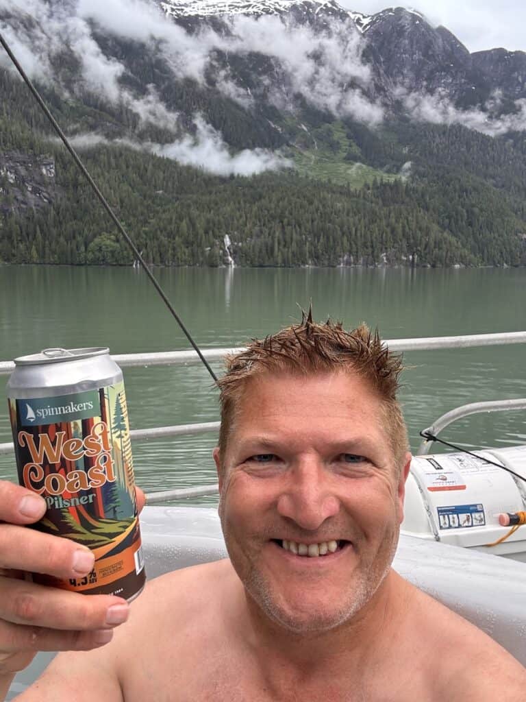 Robin in the refreshing warm waters of the MV Swell's hot tub.