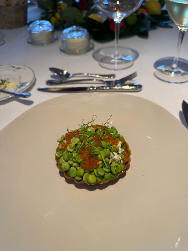 Pea and feta tart aboard the Kir Royale