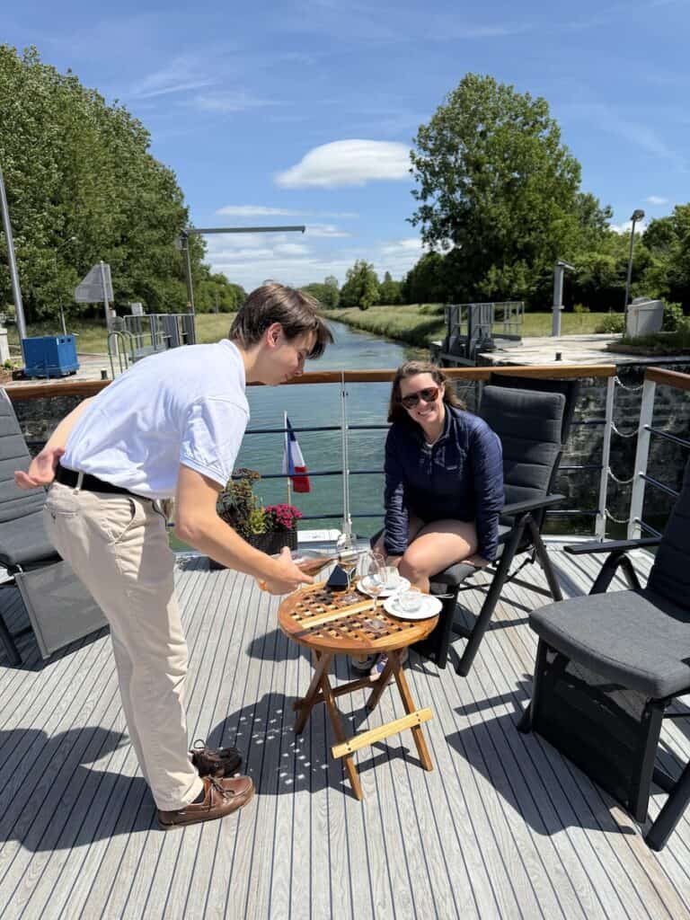 The lovely sun deck of Kir Royale on the Marne River
