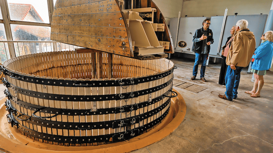 A traditional wine press at Ployez-Jacquemart in Ludes