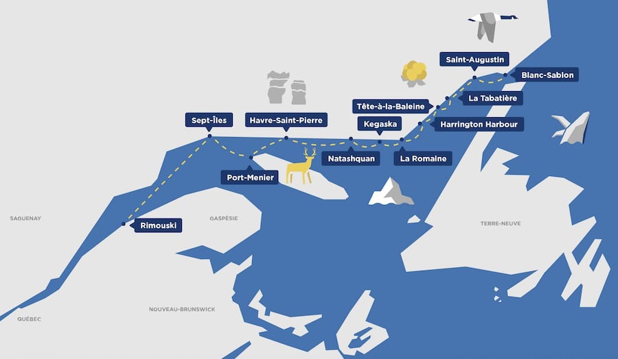 The Bella Desgagnés cargo passenger cruise map