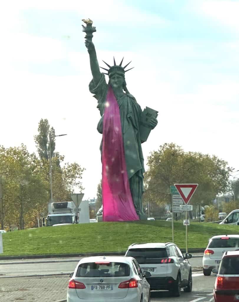 Statue of Liberty replica in Colmar seen on an excuirson on on a Rhine cruise