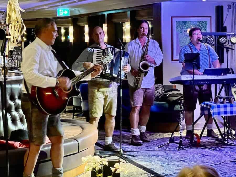 Local onboard entertainment from a four man novelty band aboard the Inspire on a Rhine River cruise with Tauck