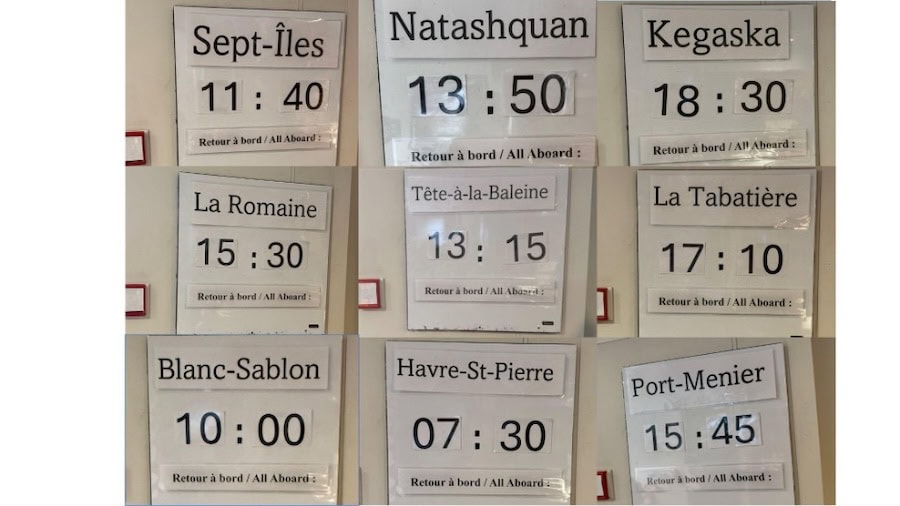 Time table on a Bella Desgagnés cargo passenger cruise 