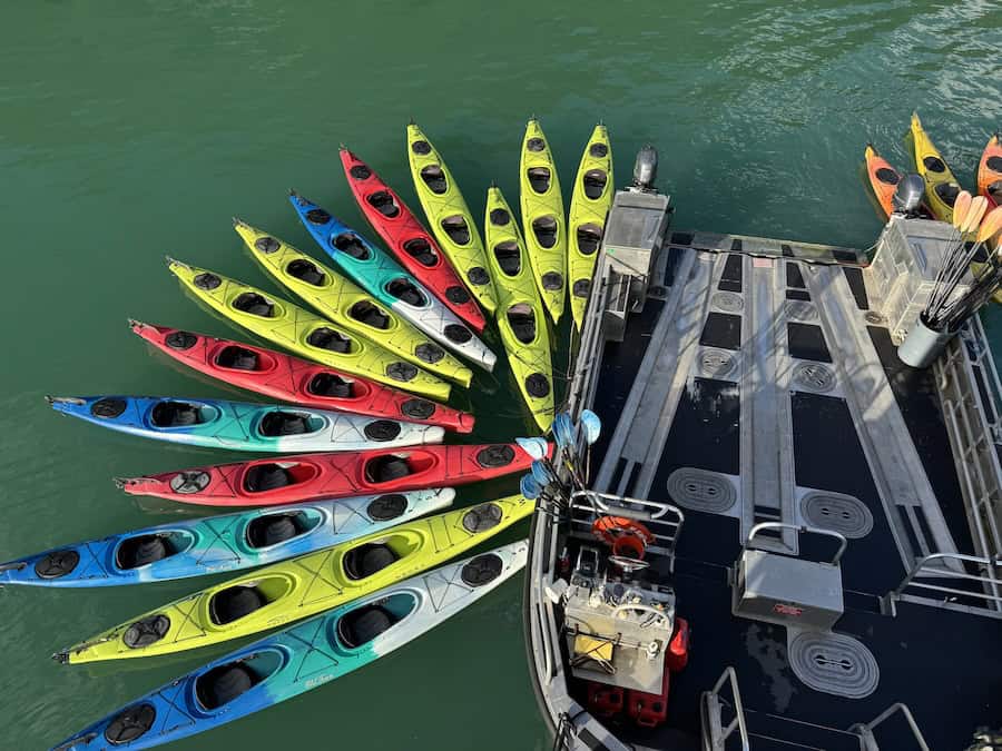 Wilderness Legacy Cruise Ship Review includes details about the gear like a fleet of kayaks