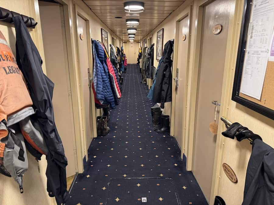 Wilderness Legacy Cruise Ship ships has hallways hooks for wet coats