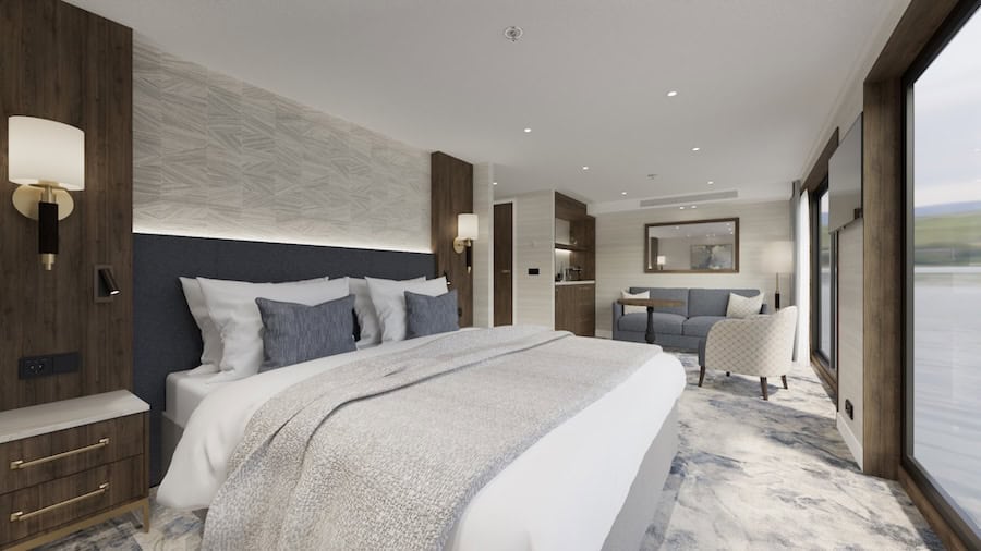 New River Cruise Ships (2026 & 2027) — A Building Boom Fueled by New Brands & New Routes 21 Tauck's new river vessels for France have larger suites, including this 300-square-foot Category 5 accommodation