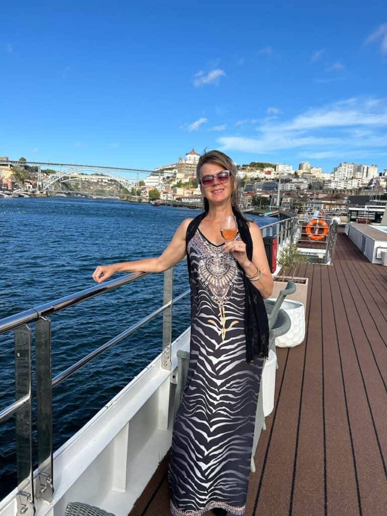 Douro River Cruise Review (2026): Why Uniworld Does Everything Right 37 Heidi on deck of the Sao Gabriel, docked in Porto.