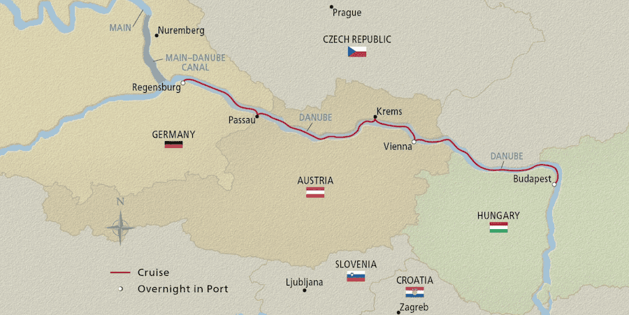 Viking Christmas Markets Cruise (2026) — A Review Of "Christmas On The Danube" In December 4 Map of Viking's 7-night "Christmas on the Danube" cruise