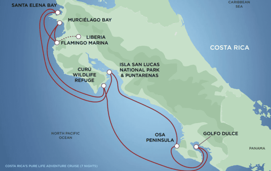 A map of 7-night Costa Rica UnCruise Adventures